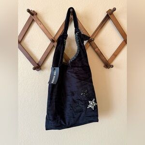 Steve Madden Black Velvet Tote with Star Embellishments